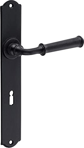 Gedotec Drückergarnitur Eisen Türbeschlag schwarz Türklinke Antik auf Langschild - Romana | Türdrücker für Zimmertür & Innentüren | BB 72 mm - Buntbart | 1 Set - Türgriffe mit Befestigungsmaterial