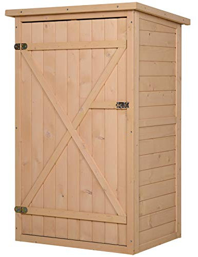 Outsunny Casetta da Giardino in Legno con Tetto Impermeabile, Armadio Porta Attrezzi da Esterno con 2 Mensole, 75x56x115cm, Colore Legno