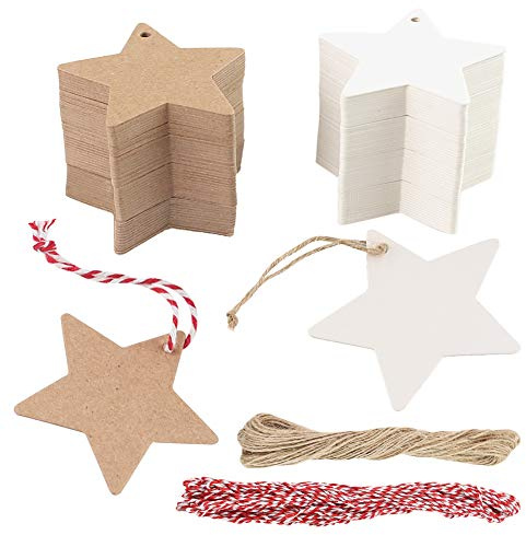 HAKACC Star Gift Tags, 200 PCS Kraft Paper Tags with 20 M Natural Jute String