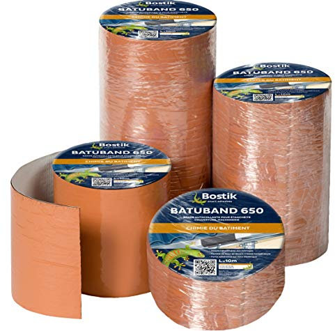 Bostik Batuband 650 – Bande d’Étanchéité Autocollante À Froid – Couverture, Façade, Vitrage, Maçonnerie, Industrie – 1 Rouleau – Orange – Longueur 10 m, Largeur : 15 cm, Épaisseur : 0,8 mm