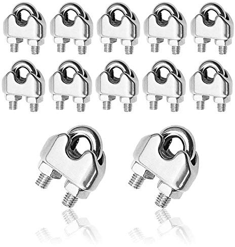 Wire Rope Clip Cable Clamp 304 Stainless Steel U Bolts Saddle Fastener M3 for Ø 3mm (1/8) Cable,Cable Clamp for Rigging Rope and Animal Fence,Pack of 12