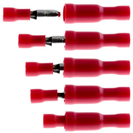 50x Rundstecker, 50x Hülsen, Rot Kabel Steckverbinder Stoßverbinder Kabelschuhe Stecker Anschlussklemmen