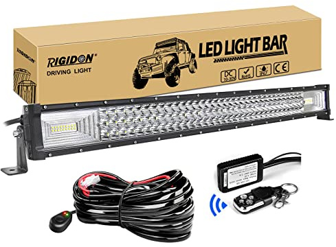 RIGIDON led lichtleiste kfz mit 12v kabelbaum kit, 32 Zoll 80cm 405W | 6000K weiß, wasserdichte, offroad beleuchtung, light bar, scheinwerfer, für LKW SUV ATV 4x4 auto Pickup fahrzeuge wohnwagen