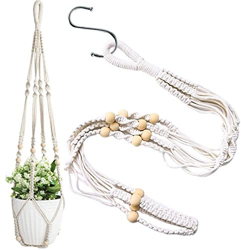 LAOJU Makramee Blumenampel, Baumwollseil Hängeampel Boho Blumenampeln zum Aufhängen Pflanzen Halter Blumenampel für Innen Außen Garten Balkon Fenster mit EIN Haken