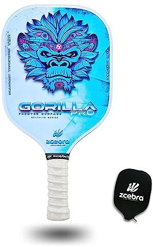 ZCEBRA Pickleball Paddle Graphite - Raquette en Fibre de Carbone Noyau de 16 mm de Panneau d'abeille polypropylène Texture Frosted Rugosa - Set Housse néoprène - Gorilla Pro Blue