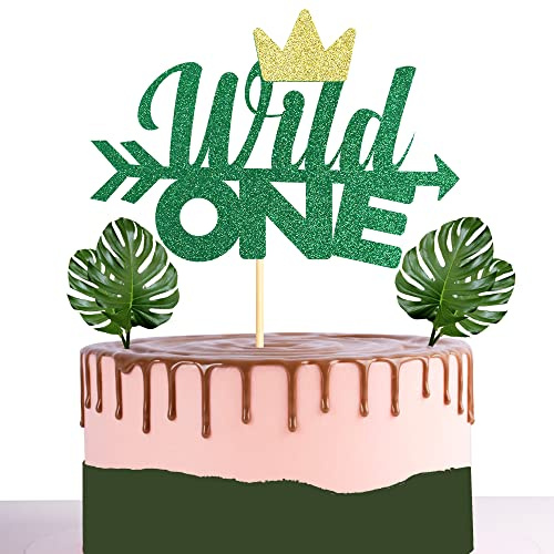 Sumerk Green Glitter Wild One Cake Toppers Baby 1st Birthday Cake Decorations Baby Shower Party Supplies - Pack of 1