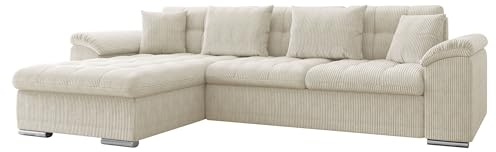 Mirjan24 Ecksofa Diana Cord, Eckcouch mit Bettkasten und Schlaffunktion, Elegante Couch, Polsterecke Sofa, Couchgarnitur, L-Form Schlafsofa, Farbauswahl (Poso 100, Seite: Links)