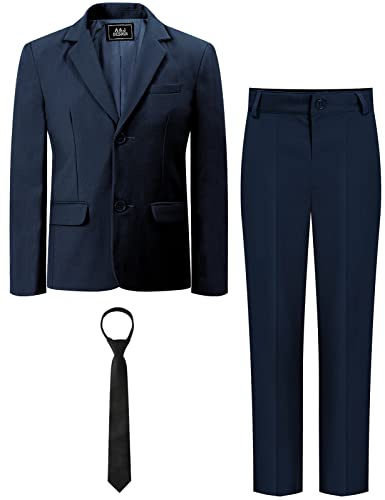 mintgreen 3 st pojkdräkter, jacka och byxor med slips, 5–13 år, Mörk marin, 6-7 ans