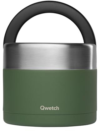 QWETCH - Lunch Box Isotherme Inox avec Poignée - Kaki 850ml - Boîte Alimentaire Repas Chaud - 5h Chaud et 7h Froid - Etanche & Sans-BPA