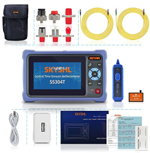 SKYSHL 1310nm/26dB+1550nm/24dB SM Fiber OTDR Tester (Built-in OPM+OLS+VFL+Event Map) 4.3inches Touch Screen OTDR Testing Compatible with SC+FC+ST+LC/UPC&APC Connector-SS304T-2A1