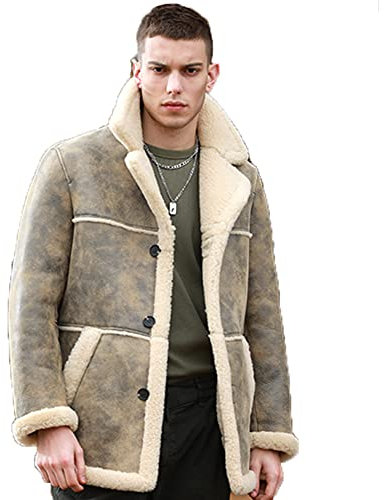 Denny&Dora Herren Shearling Coat Herren Lederjacke Winterjacke Braun Schaffell Jacke (as3, alpha, s, regular, regular, Braun)