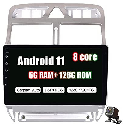 Unidad Principal de 9 Pulgadas con Android 11 Sat Nav Car Stereo para Peugeot 307 2004-2013 Bluetooth Navi Radio Soporte DSP Dab + OBD2 CarPlay FM RDS Radio Video Multimedia Player con cámara de Vis