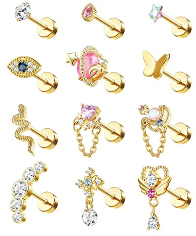 KALVICA 20G Knorpel Ohrstecker für Damen Frauen Tragus Piercing Helix Piercing Chirurgenstahl Knorpel Zirkonia Blume Ohrpiercing Ohrstecker Ohrring Labret Flache Kugel Zurück Ohrringe