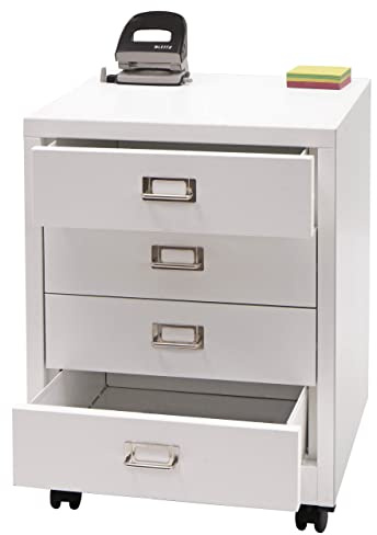 Mendler Rollcontainer HWC-L49 55x40x41cm 4 Schubladen - weiß | Schubladenschrank, Stahlschrank, Aktenschrank, Metall