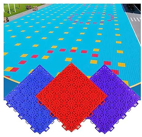 Sportboden DIY PP-Sportbodenmatten for den Innen- und Außenbereich, modulare ineinandergreifende Bodenfliesen for Schule/Kindergarten/Spielplatz/Basketballplatz (Color : Blue-2, Size : 16PCS)
