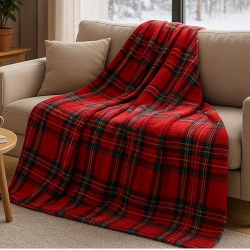 INTRECCI Coperta Plaid in Micropile, Coperta Pile, Plaid per Divano, Calda, Morbida, 150x210cm, Fantasia Tartan Scozzese, Facile da Lavare, Resistente