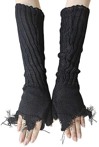 Handschuhe Lange Armstulpen Stricken Armwärmer Handwärmer Halbfinger Weiche Gestrickte Thermal Fäustlinge Stulpen Thermo Winterhandschuhe Halbfingerhandschuhe Pulswärmer Handstulpen (Black, One Size)