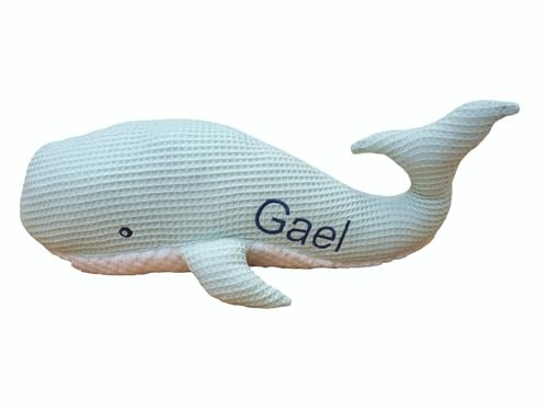 Nenel Cojín Ballena Personalizado – Cojín Cuna con Cascabel Personalizado - Gofre con Nombre - Bebé Waffle (Verde Menta)