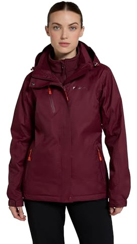 Mountain Warehouse Bracken Extreme Womens 3 in 1 Waterproof Jacket - Breathable Rain Jacket, Thermal Tested Raincoat, Detachable Hood - For Camping & Walking Burgundy Women's Size 14