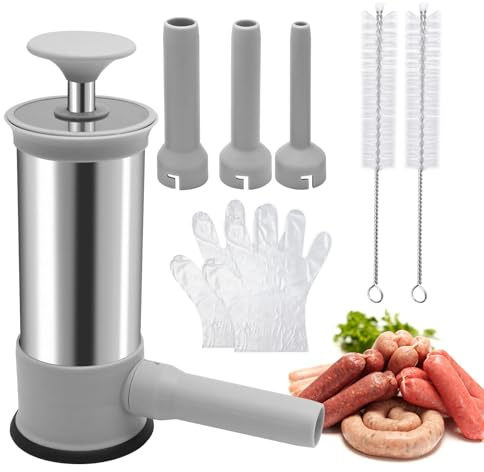 Saihisday Household Sausage Stuffer, Homemade Sausage-Maker Tool Sausage Stuffer Machine Stainless Steel Vertical Homemade Sausage Maker 4 Stuffing Tubes 2LB