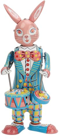 BYERZ Retro Rabbit Clockwork Toys, Rabbit Wind Up Toys Simple Fine Workmanship Swinging Drumming Tinplate for Collection