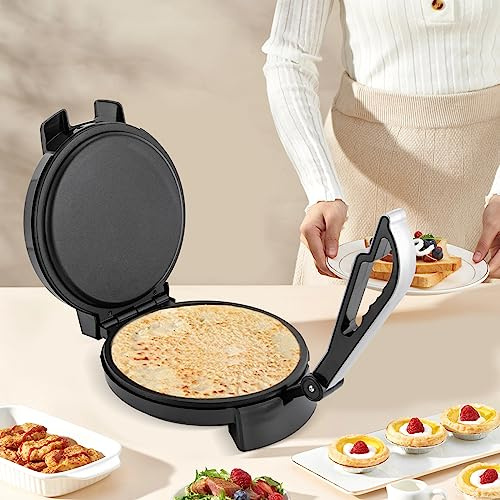 Rund Roti Maker 1200W Rundtoaster 26cm Antihaftbeschichtung Pfannkuchenmaschine, Temperatur einstellbar Tortilla Presse Toaster für Pfannkuchen, Omeletts und Crêpes