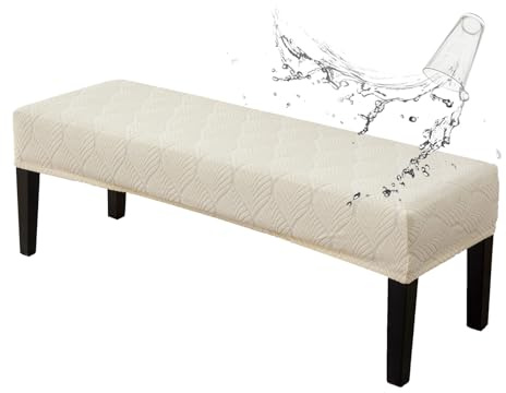 Genina Waterproof Dining Room Bench Covers, Stretch Jacquard Bench Seat Protector Cover, Rectangular Bench Cover for bedrooms, Living Rooms, Kitchens, Removable, Washable (Beige)