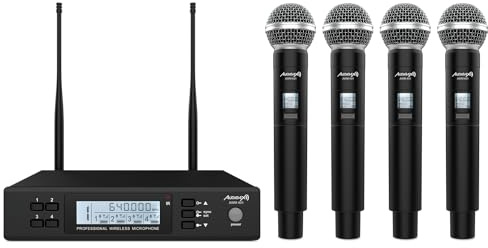 Audibax AWM 401 Sistema Inalámbrico Micrófono de Mano de 4 Canales UHF