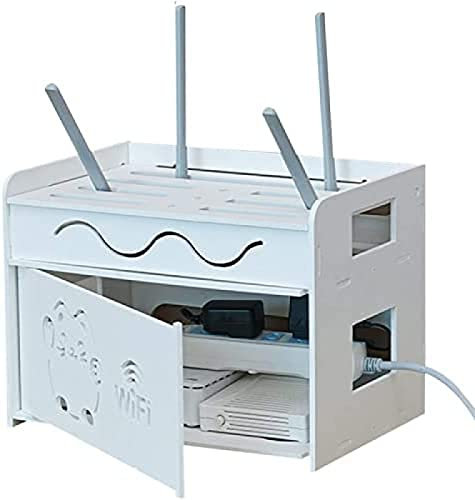 Router-Box zur Wandmontage, Kabelboxen, TV-Set-Top-Rack, Kabel-Aufbewahrungsbox, WLAN-Router-Aufbewahrungsbox mit Wärmeableitungssteckdosen, sicherer Holz-Kunststoff, weiß, 25 x 27 x 11 cm