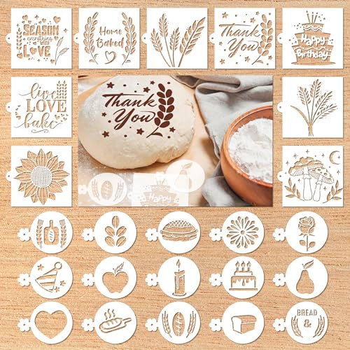 Sitsink Bread Stencils for Sourdough - 24 Pcs Bread Stencils for Baking, Sourdough Bread Baking Tools, Gifts for Sourdough Bakers, Bread Making Accessories, Pie Cake Cookie Baking Stencils Template