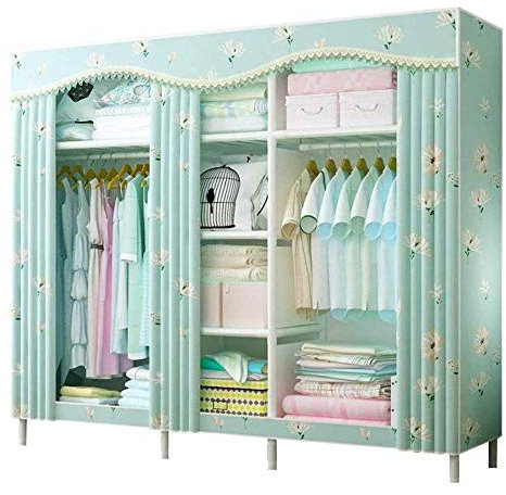 Tragbare Kleiderschrank-Organizer aus Segeltuch, 25 mm Dickes Stahlrohr mit Metallregal und Staubschutz, verwendet im Schlafzimmer, Wohnzimmer, Arbeitszimmer, Schuhe, Kleidung, Pink