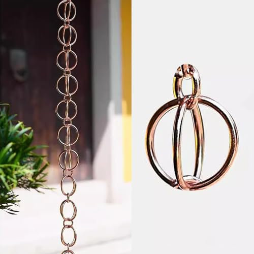Regenkette Ring-Regenketten aus Reinem Kupfer für Dachrinnen Bei Starkem Regen, Dekorative Doppelschleifen-Kettenglocke aus Metall, 3-12 Fuß Japanische Regenfänger Gartenkunst(Color:B,Size:3.0m/9.8 ft