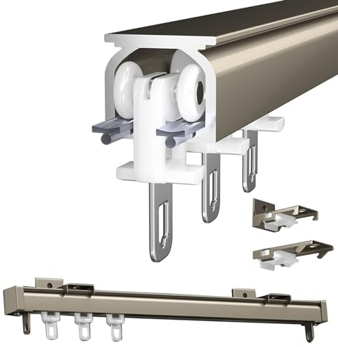 Curtain Tracks Aluminium Ceiling Track Ceiling Or Wall Mount For Windows And Room Divider Curtains, 50 100 200 350 400cm Curtain Track, Curtain Rail System With Runners(Champagne,180cm/5.9ft)