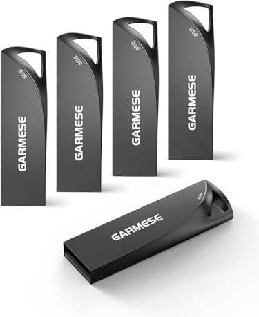 GARMESE 8GB USB Flash Drive, 5 Pack Waterproof Metal USB Memory Stick Slim USB 2.0 Flash Drive, Portable Thumb Drive Pen Drive with Keychain Hole, Stylish Jump Drive for Computer/Car/Smart TV (Black)