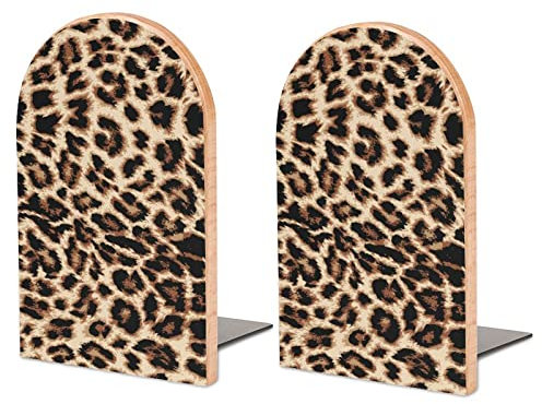 Lustige Buchstützen mit Leopardenmuster, Holz-Buchstützen für Regale, rutschfester Buchständer, robuster Buchstopper für Bücher, CDs, Dekoration, 1 Paar
