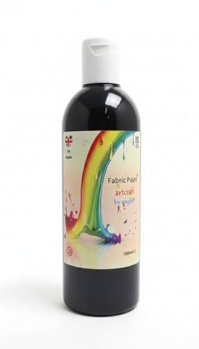 artcraft by anglo Black Fabric Paint in 500ml Bottle, Non-Toxic Washable Permanent Textile Paints for Schools Supplies and Kids Art & Craft Projects