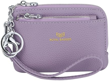 Royal Bagger RFID Geldbörse mit Schlüsselanhänger, Echtleder Multi Zipper Clutch Wallet, Portable Wristlet Card Holder 1903 (Lila)