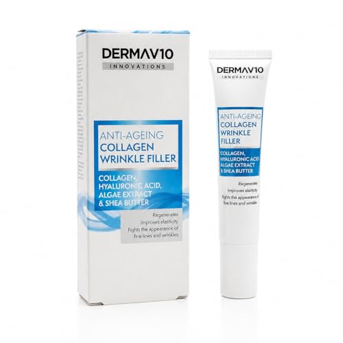 DermaV10 Innovations Anti Ageing Collagen Wrinkle Filler, 15ml, 3x | With Collagen, Hyaluronic Acid, Algae Extract & Shea Butter, Fights Fine Lines & Wrinkles