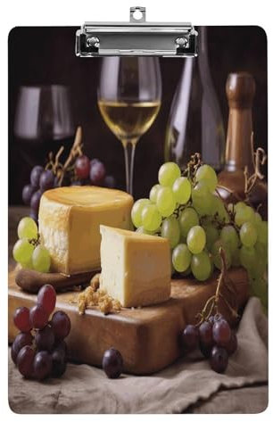 Planches à pinces en acrylique, porte-bloc imprimé vin blanc, fromage, raisins avec motifs mignons, porte-bloc à suspendre adaptés pour les étudiants, les enseignants, les bureaux, les hommes et les