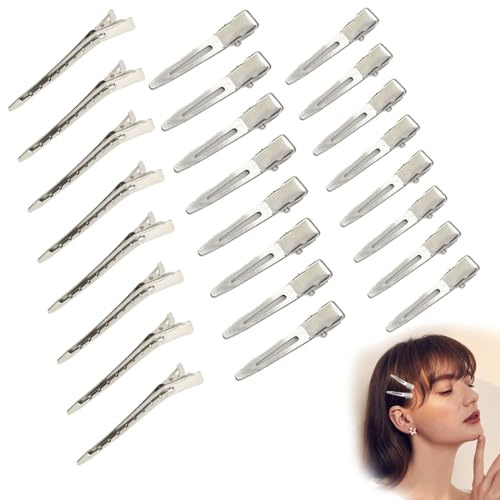 FENQURO 24 Stück Haarclips, Haarklammer Friseur zum Stylen und Schneiden, Rutschfeste haarspange mit Silikonband, No-Trace Abteilklammern,Haarclips Locken Fixieren, Professionelle Salon Haarklammern