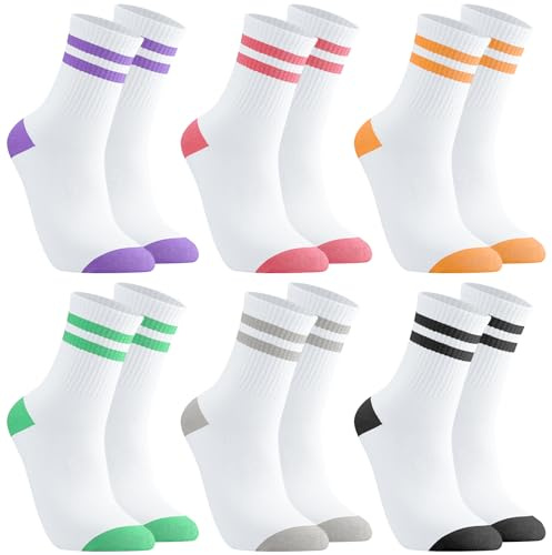 Utensilsto 6 paia di calzini da tennis da donna 38-42 calzini sportivi in cotone colorato retrò calzini sportivi con motivo a righe per tennis e sport corsa