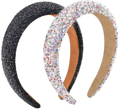 TOKSEO 2er-Pack Haarreifen Damen Breit, Glitzer Strass Haarreif Schwarz und Farbe, Haarreif Glitzer, Haarband für Frauen, Hochzeit Braut Haarschmuck