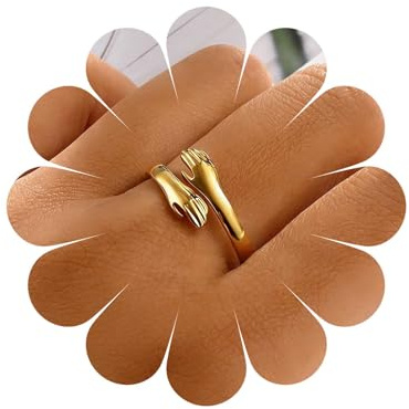 Cybche Boho Hug Hand Ring Gold Hug Hand Open Ring Adjustable Finger Ring Romantic Hug Hand Embrace Ring Minimalist Hugging Ring Jewelry for Women