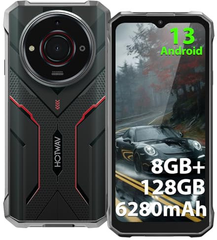 HOTWAV T7S Outdoor Smartphone, 6280mAh 8GB/128GB/1TB Erweiterbar 6.52 HD+ Display Outdoor Handy Ohne Vertrag Günstige, Android 13 21MP+8MP Kamera Dual SIM 4G LET Smartphone - Face ID/GPS/IP68/ IP69K
