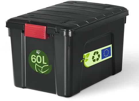 Iris Ohyama, Scatole Pieghevoli, 60L, Per Unità, Nero, Grande, Solido, Impilabile, Per Garage, Scaffali, Scatola Organizer, Plastica, Contenitore, SIA-60