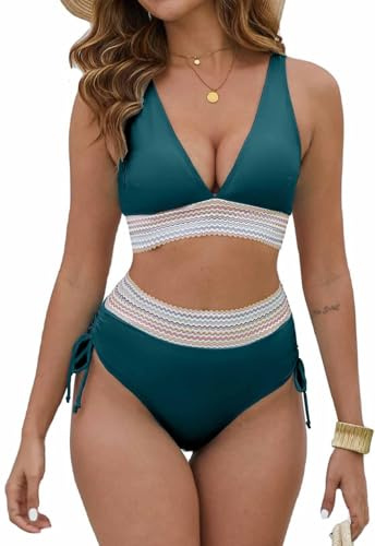 Joligiao Mujer Bikinis Reductor Push Up Traje de Baño de Dos Piezas Bikinis Braga Alta Bañadores Control de Vientre Bikini Reductors Barriga Deportivo de Cintura Alta Tallas Grandes(Verde Oscuro,XL)