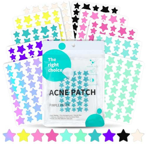 BUTBU 400 Stücks Sternförmiges Pimple Patch, Hydrokolloid Pickel-Patch Unsichtbare, Tag & Nacht 2-in-1 Akne Pflaster,mit Salicylsäure & Teebaumöl & Centella Asiatica,Wasserdicht Atmungsaktiv-10 color