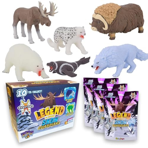 Sbabam Funny Box Legend of Animals Snow Guardians, Animales de Juguete para Niños, 3 Piezas, Juegos Infantiles de Quioscos, Muñecos Blandos Extensibles Lobo