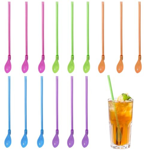 IGXX Lot de 12 pailles à granité, pailles à Smoothie, cuillères colorées 2 en 1, réutilisables, idéales pour Les Smoothies, Milkshakes, cafés et Cocktails.