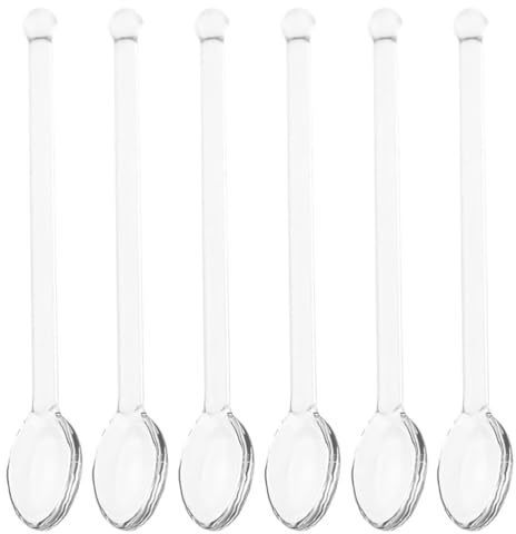 Abaodam 6 Stück Glaslöffel Transparente Rührlöffel Für Tee Kaffee Cocktails | Klarer Rührlöffel aus Glas fuer Espresso Dessert und Cocktails, Spülmaschinenfestes 6er Set